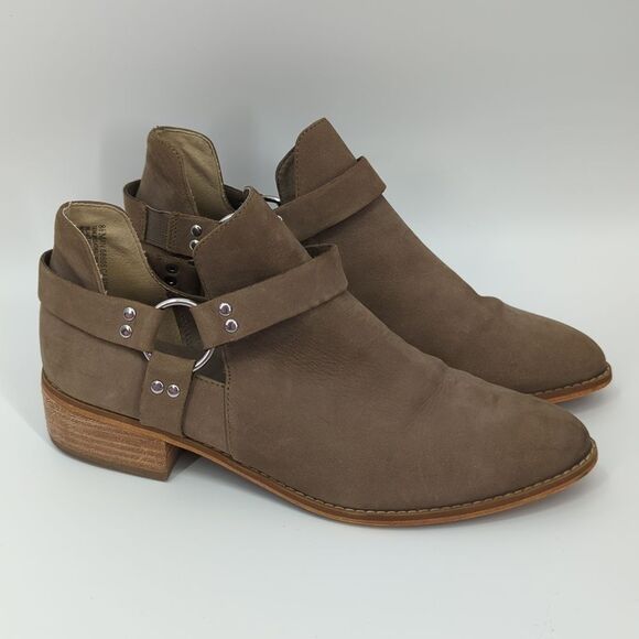 Nordstrom BP Brown Kerry Moto Harness Heeled Booties 8.5 Leather Upper - Picture 1 of 16